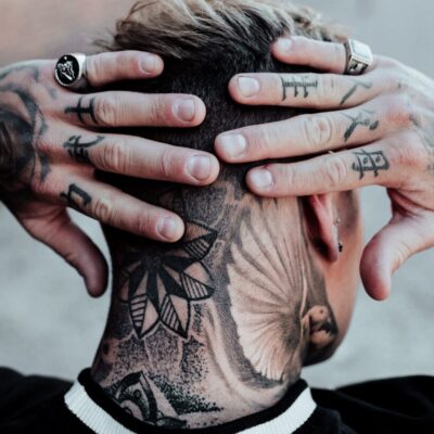 Mandala tattooed on the neck
